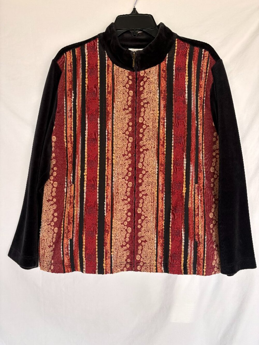 Coldwater Creek Women’s XL Velvet Patchwork Jacket - Boho Wearable Art Zip Front